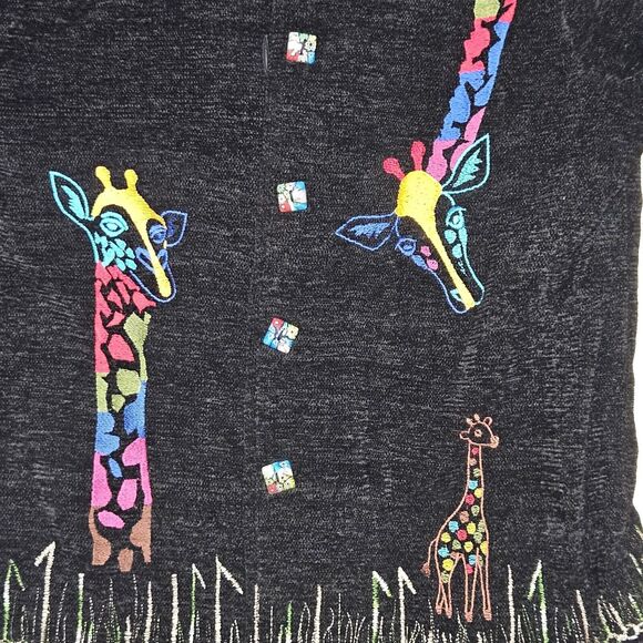 DK Daniel K Giraffe Cardigan Sweater Size M Long Sleeve Black Embroidered - Picture 7 of 12